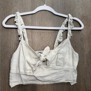 Express White Ruffled Crop Top
